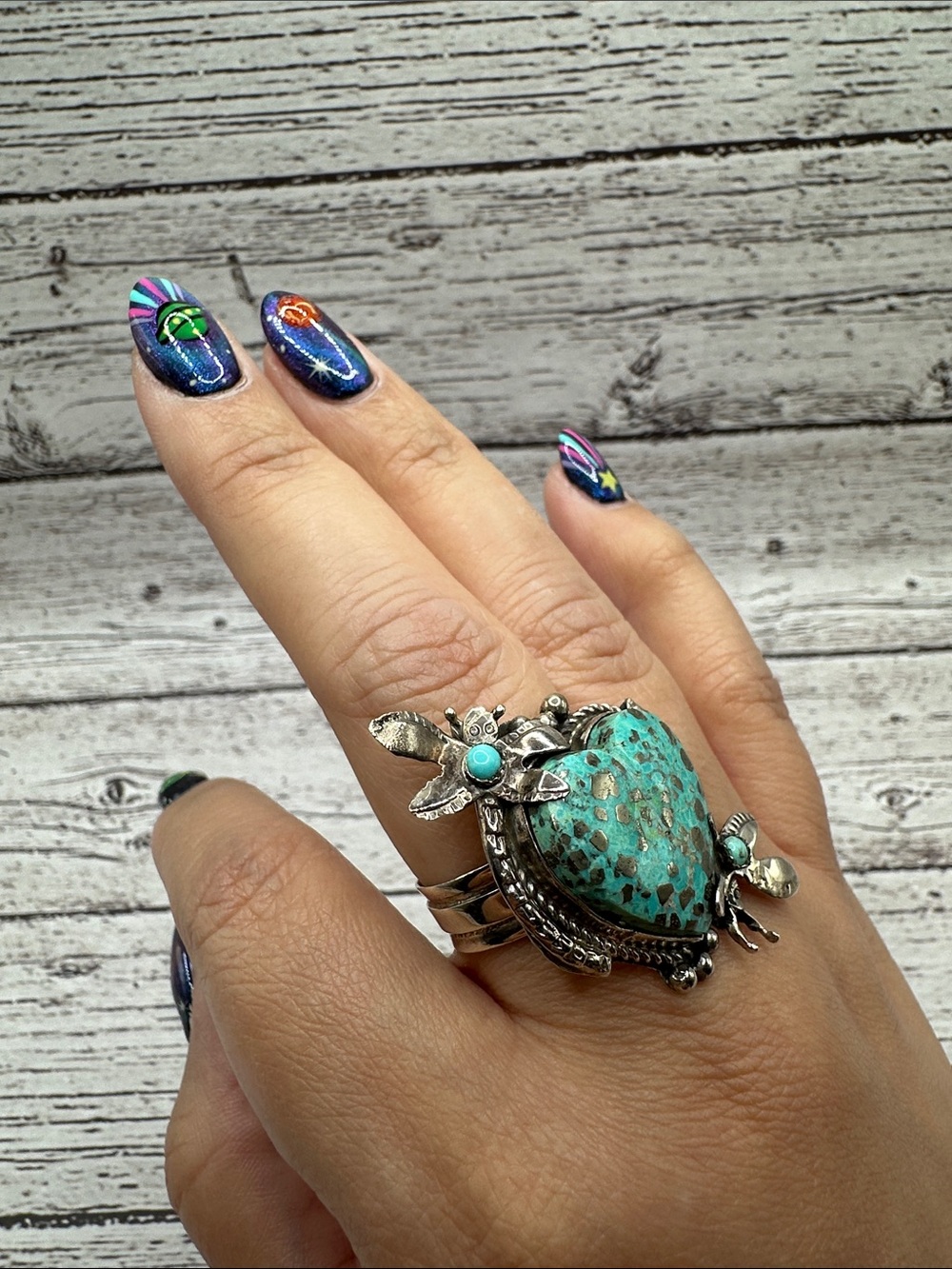 Turquoise Heart Butterfly Accent Sterling Silver Ring - Picture 8 of 9